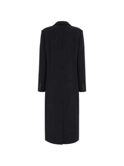 Max Mara Studio Double-breasted Virgin Wool Long Jacket In Black