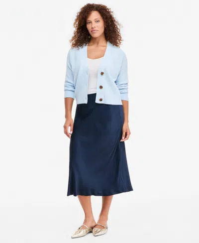 On 34th Women's Pull-on Satin Slip Skirt, Macy's Exclusive In Basic Navy