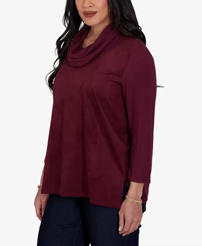 Ruby Rd. Petite Cowl Neck 3/4-sleeve Side-slit Blouse In Fig