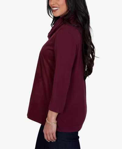 Ruby Rd. Petite Cowl Neck 3/4-sleeve Side-slit Blouse In Fig