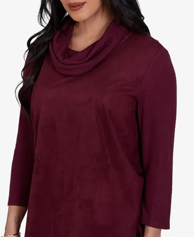Ruby Rd. Petite Cowl Neck 3/4-sleeve Side-slit Blouse In Fig