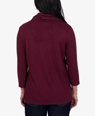 Ruby Rd. Petite Cowl Neck 3/4-sleeve Side-slit Blouse In Fig