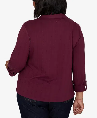 Ruby Rd. Plus Size Striped Roll-tab Button-front Blouse In Fig