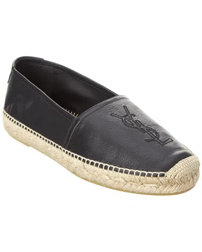 Saint Laurent Black Leather Monogram Espadrilles In Multi