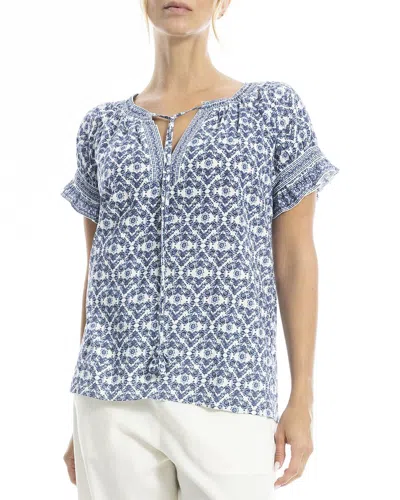 Max Studio Ruffle Detail Short Sleeve Top In Blue