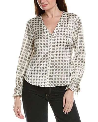 Cece Printed Flounce Blouse In White