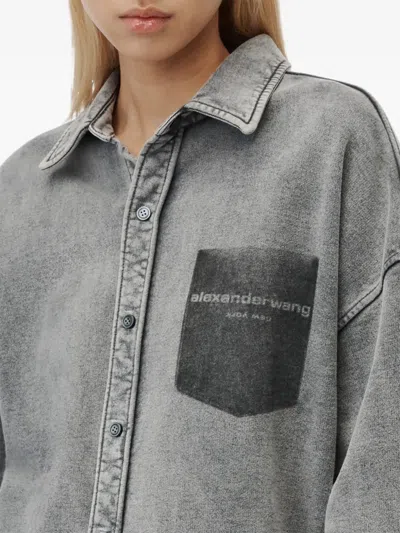Alexander Wang Shadow Pocket Button Down Shirt In Gray