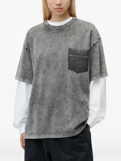 Alexander Wang Shadow Pocket Tee In Gray
