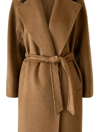 Weekend Max Mara Belted Notch-lapels Coat In Brown