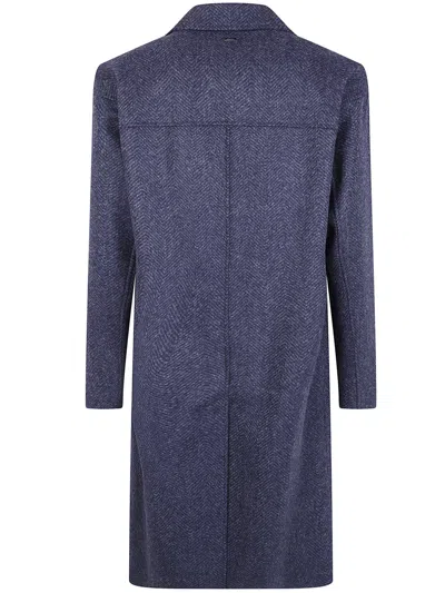 Herno Herringbone Single-breasted Coat In Blue