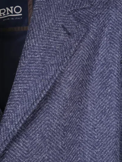 Herno Herringbone Single-breasted Coat In Blue