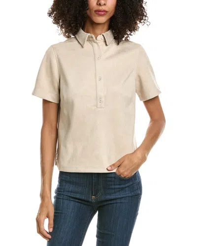 Max Studio Short Sleeve Collared Top In Brown