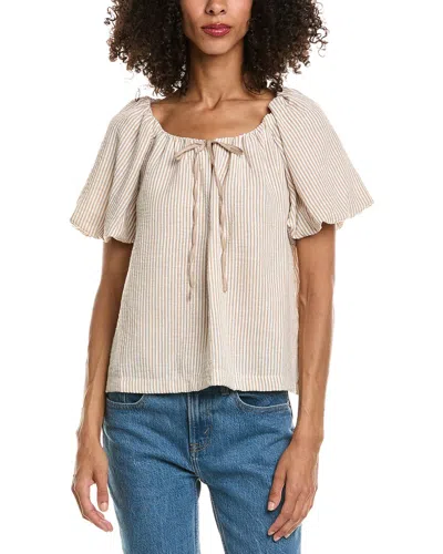 Max Studio Bubble Sleeve Tie Front Blouse In Neutral