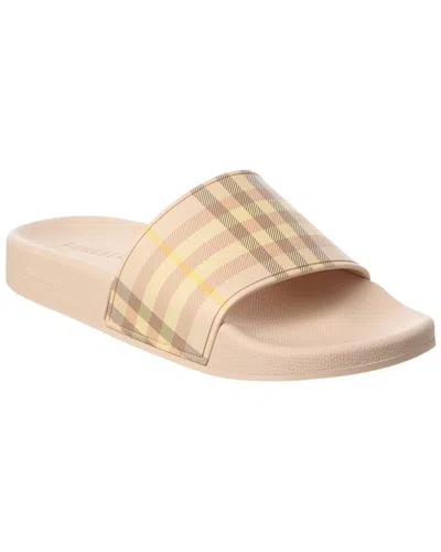 Burberry Checkered Pattern Flat Sole Slide Sandals In Pink