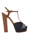 SERGIO ROSSI Denim Patchwork T-Strap Platform Sandals,A77350MFN1114019