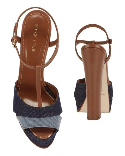 Shop Sergio Rossi Denim Patchwork T-strap Platform Sandals