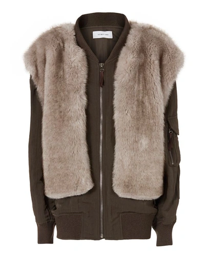 Shop Helmut Lang Two-in-one Bomber Jacket & Faux Fur Vest