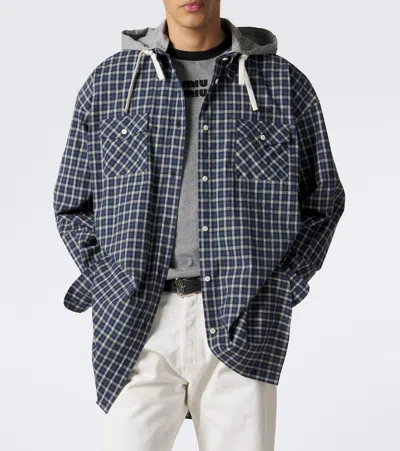 Miu Miu Checked Cotton Flannel Overshirt In Multi
