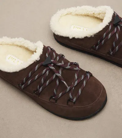Prada Shearling-lined Suede Mules In Brown