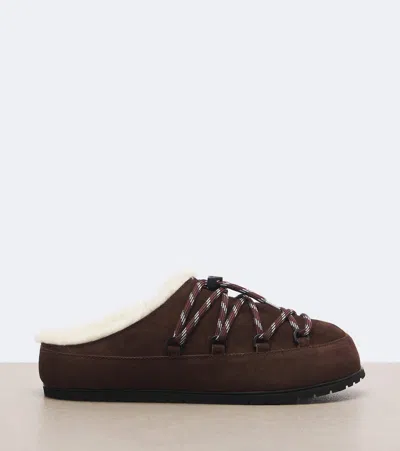 Prada Shearling-lined Suede Mules In Brown