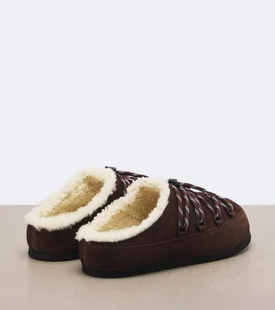 Prada Shearling-lined Suede Mules In Brown