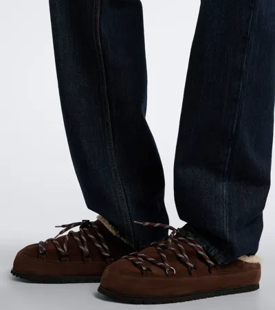 Prada Shearling-lined Suede Mules In Brown