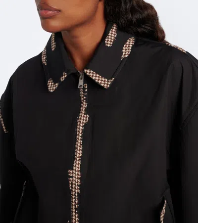 Prada Houndstooth Devoré Cotton Blouson Jacket In Black