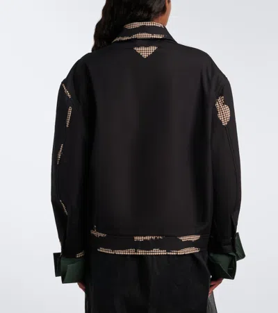 Prada Houndstooth Devoré Cotton Blouson Jacket In Black