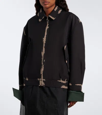 Prada Houndstooth Devoré Cotton Blouson Jacket In Black