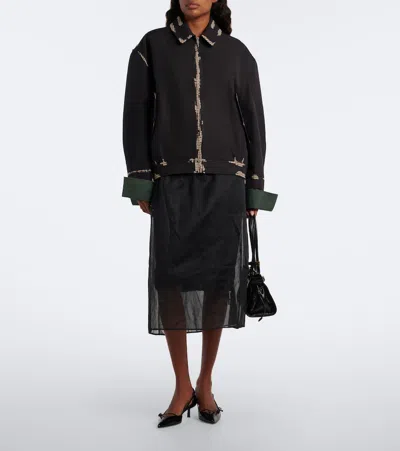 Prada Houndstooth Devoré Cotton Blouson Jacket In Black