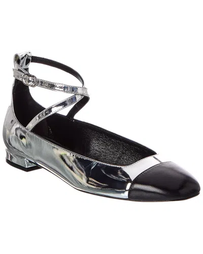 Stuart Weitzman Eden Strap Leather Flat In Silver