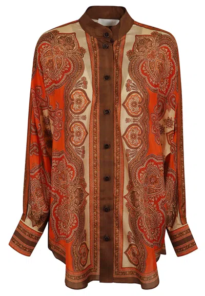 Zimmermann Tangerine Paisley-print Silk Habotai Mahon Dolman Shirt In Red
