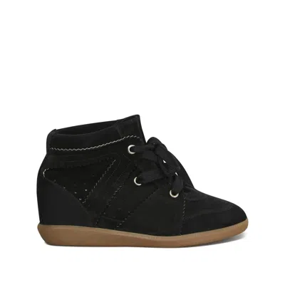 Isabel Marant Bobby Suede Calfskin Leather Wedge Sneakers In Black