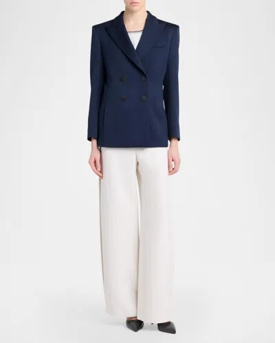 Giorgio Armani Wool-silk Double-breasted Blazer Jacket In Solid Dark