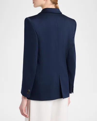 Giorgio Armani Wool-silk Double-breasted Blazer Jacket In Solid Dark