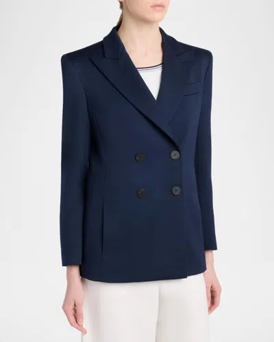 Giorgio Armani Wool-silk Double-breasted Blazer Jacket In Solid Dark
