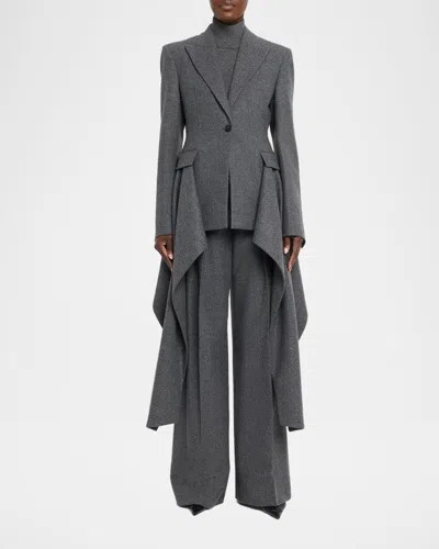 Michael Kors Draped Single-button Wool Blazer In Gray