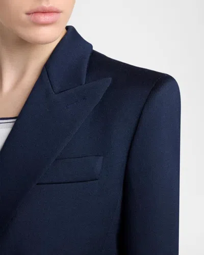 Giorgio Armani Wool-silk Double-breasted Blazer Jacket In Solid Dark
