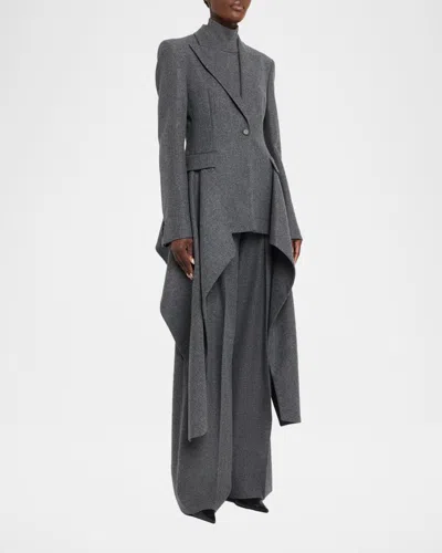 Michael Kors Draped Single-button Wool Blazer In Gray
