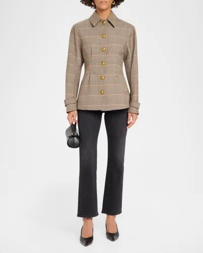 Veronica Beard Severine Plaid Jacket In Khaki Multi