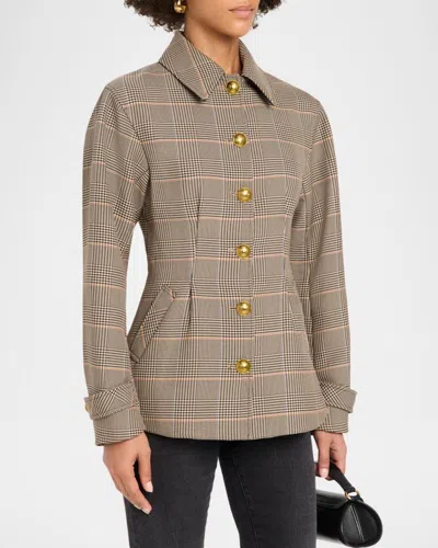 Veronica Beard Severine Plaid Jacket In Khaki Multi