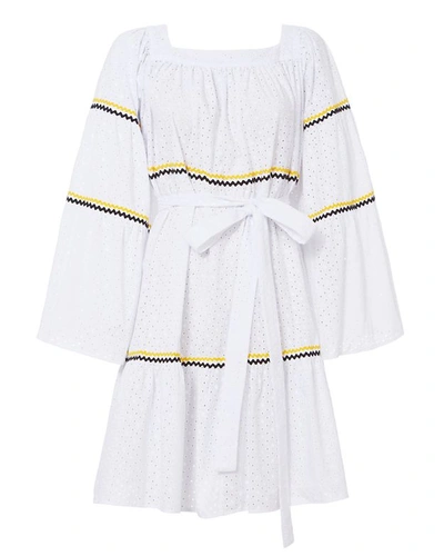 Lisa Marie Fernandez Ric-rac Trimmed Broderie-anglaise Cotton Dress In White Multi
