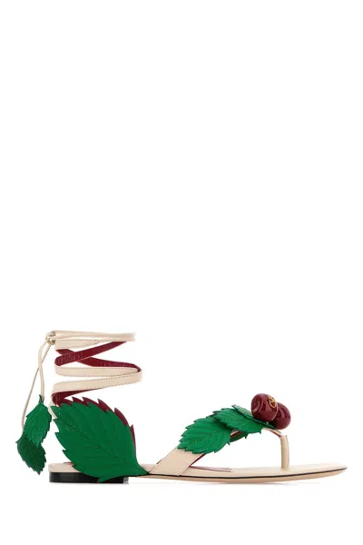 Valentino Leather Cherryfic Thong Sandals Leaf Ankle Strap In White