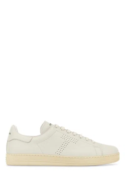 Tom Ford Perforated-logo Leather Sneakers In White