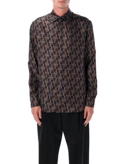 Fendi Silk Shirt Geometric Pattern Long Sleeves In Brown