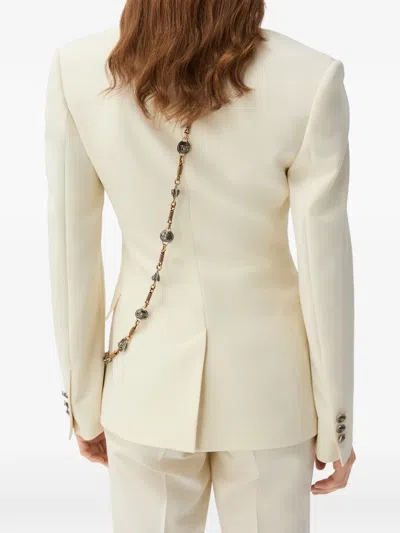 Versace Stretch Wool Blazer With Embroidered Lapels In Neutral