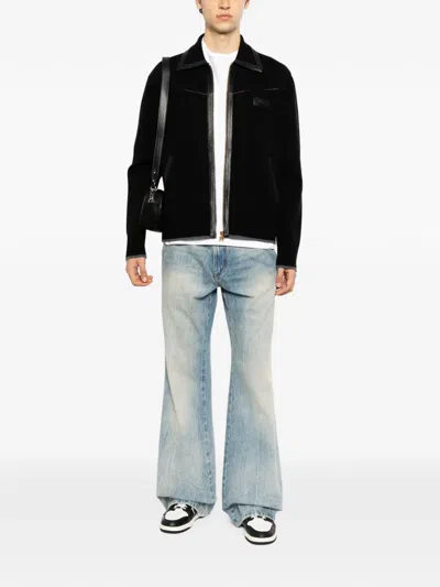 Amiri Wool Bomber Jacket With Leather Inserts In Black
