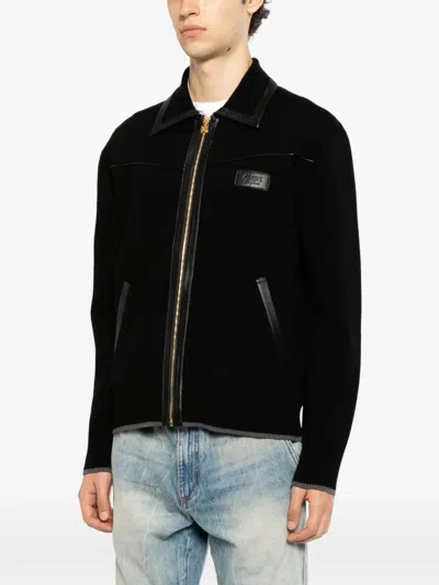 Amiri Wool Bomber Jacket With Leather Inserts In Black