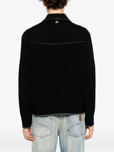 Amiri Wool Bomber Jacket With Leather Inserts In Black