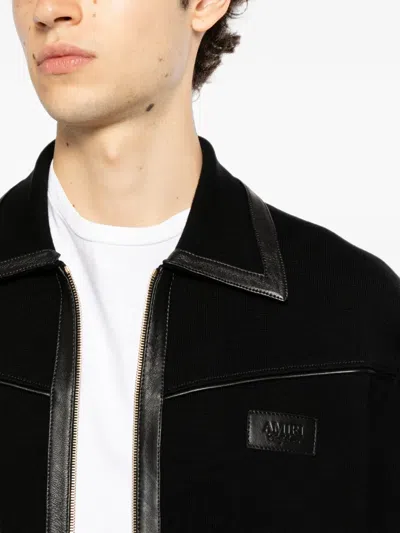 Amiri Wool Bomber Jacket With Leather Inserts In Black